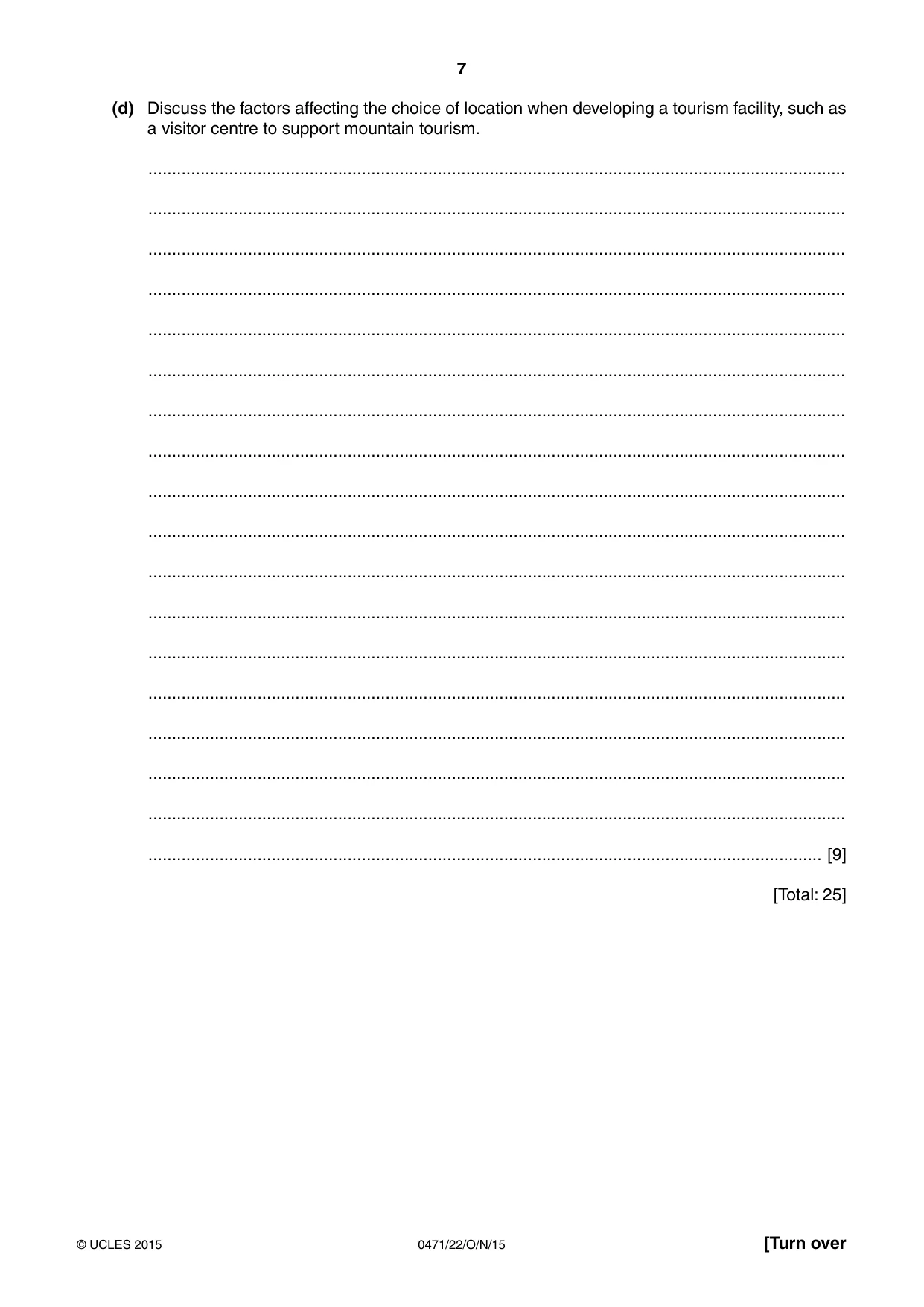 Cambridge IGCSE Travel and Tourism 0471 2015 Oct/Nov Paper 2 · Variant 2 question paper, page 7 of 16