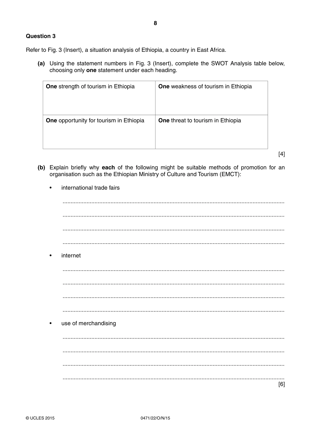 Cambridge IGCSE Travel and Tourism 0471 2015 Oct/Nov Paper 2 · Variant 2 question paper, page 8 of 16