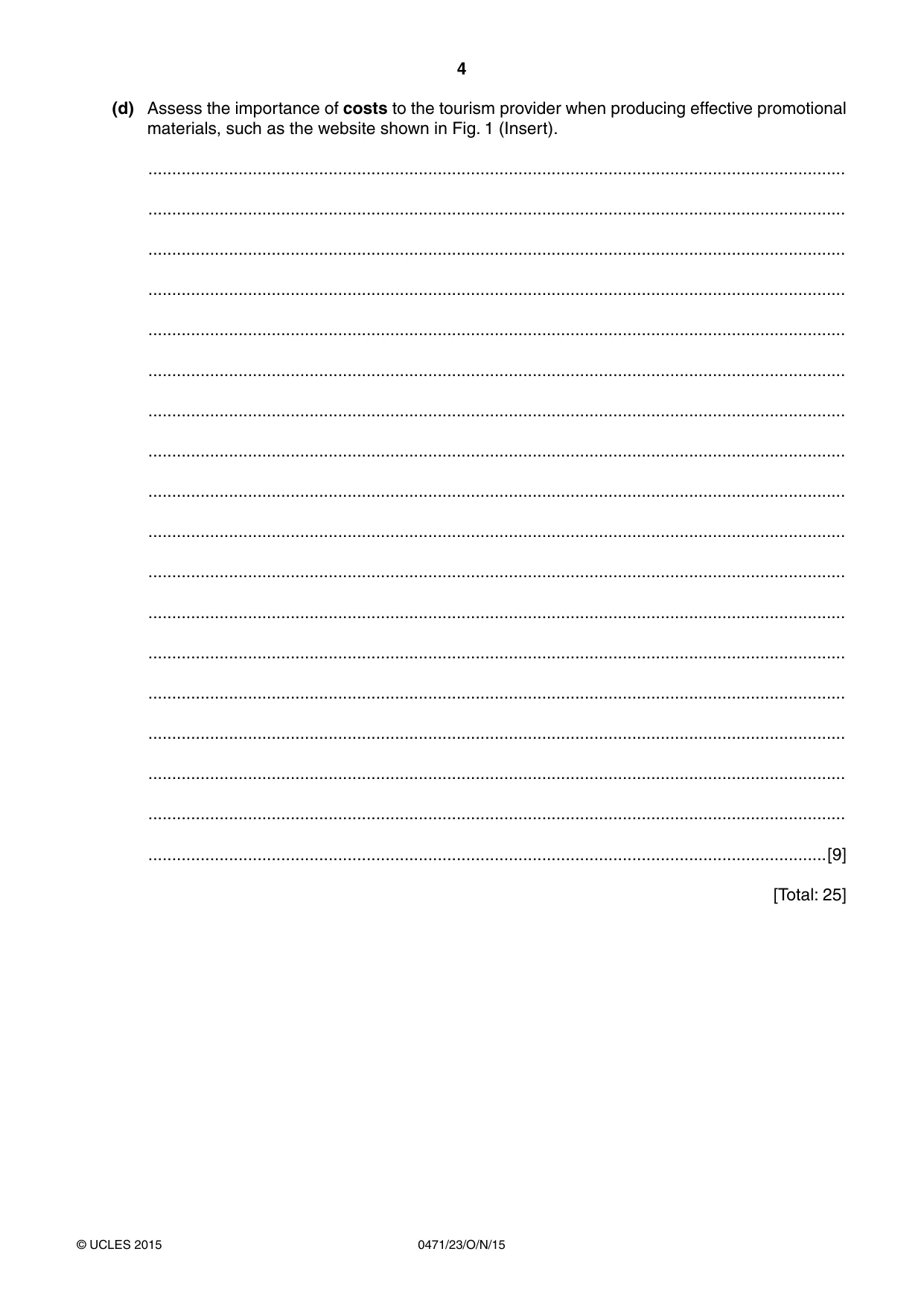 Cambridge IGCSE Travel and Tourism 0471 2015 Oct/Nov Paper 2 · Variant 3 question paper, page 4 of 16