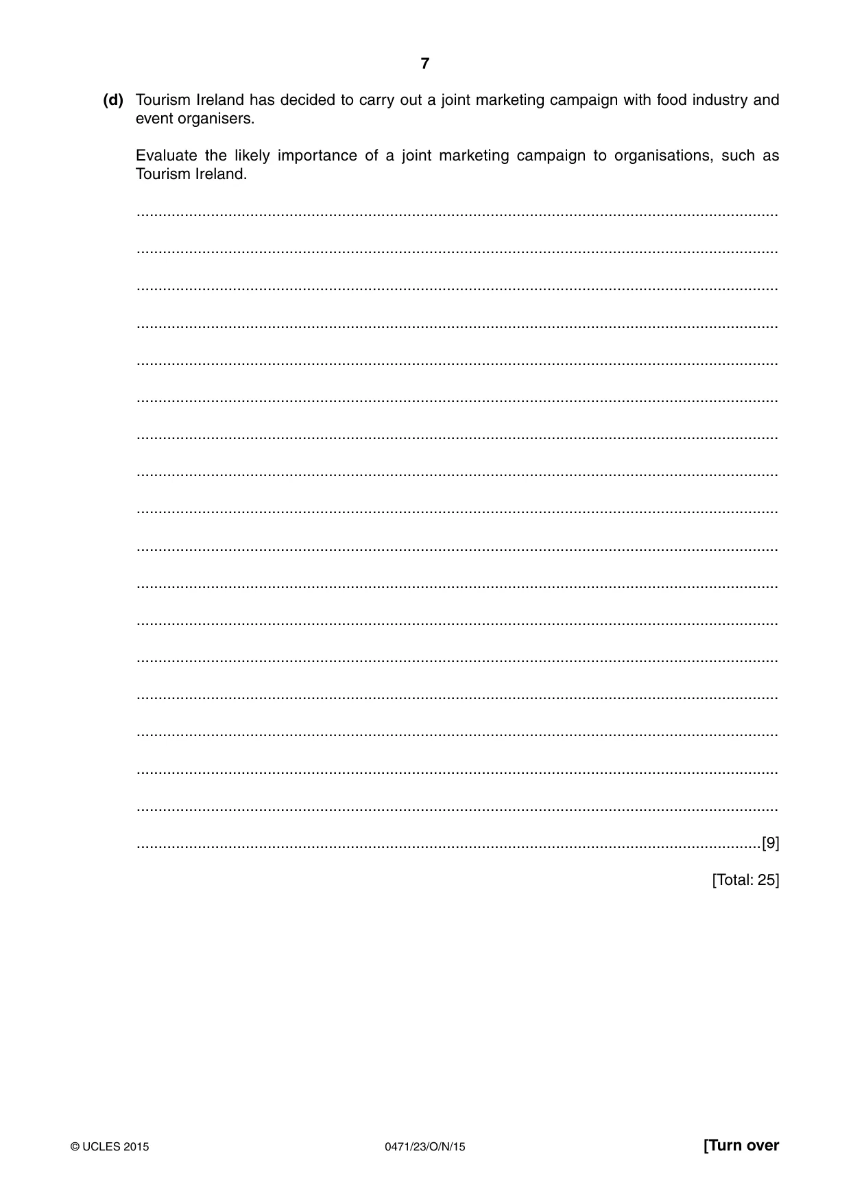 Cambridge IGCSE Travel and Tourism 0471 2015 Oct/Nov Paper 2 · Variant 3 question paper, page 7 of 16