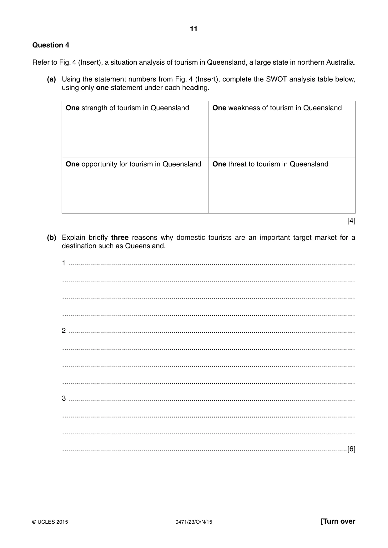 Cambridge IGCSE Travel and Tourism 0471 2015 Oct/Nov Paper 2 · Variant 3 question paper, page 11 of 16