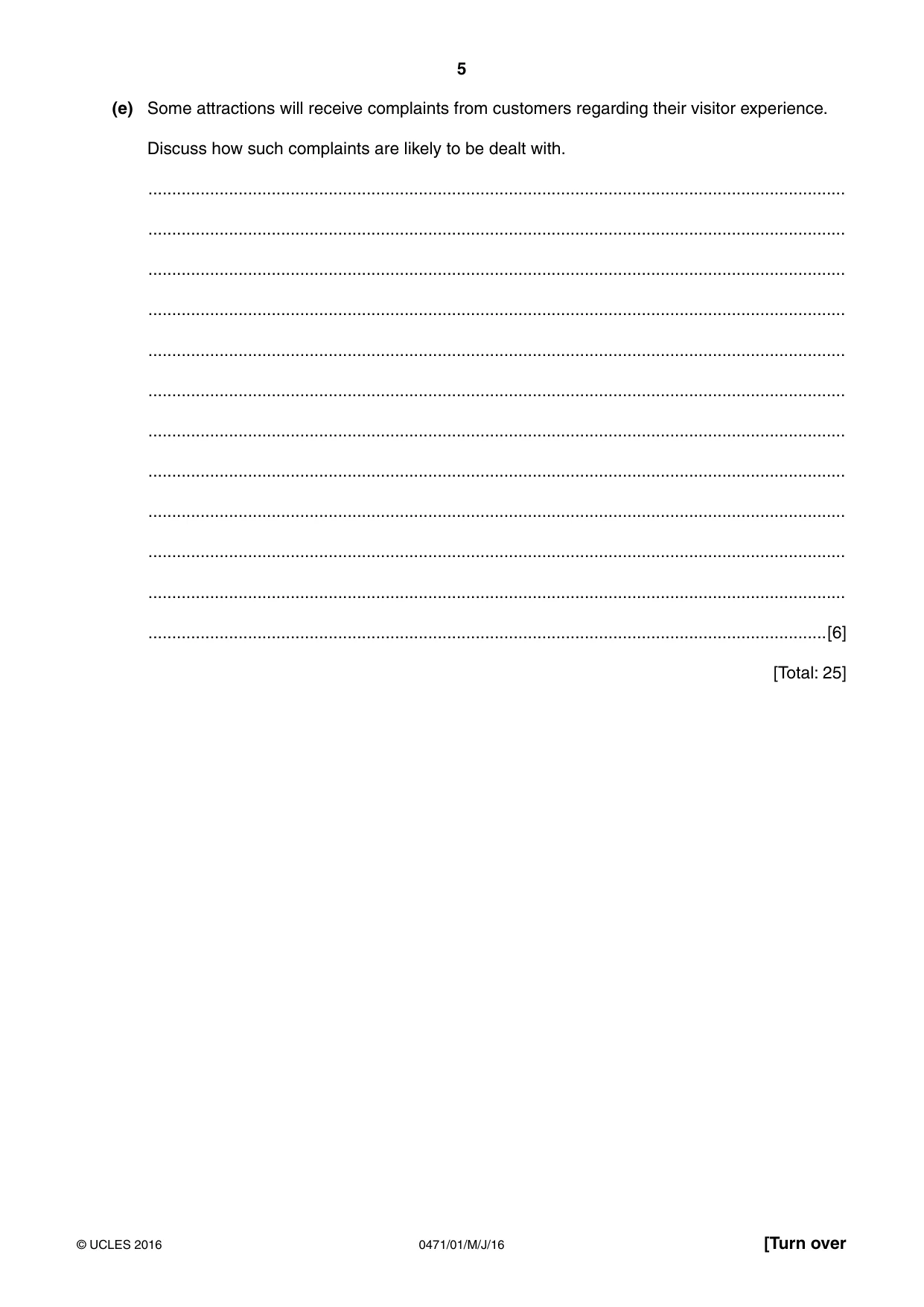 Cambridge IGCSE Travel and Tourism 0471 2016 May/June Paper 1 · Variant 0 question paper, page 5 of 16