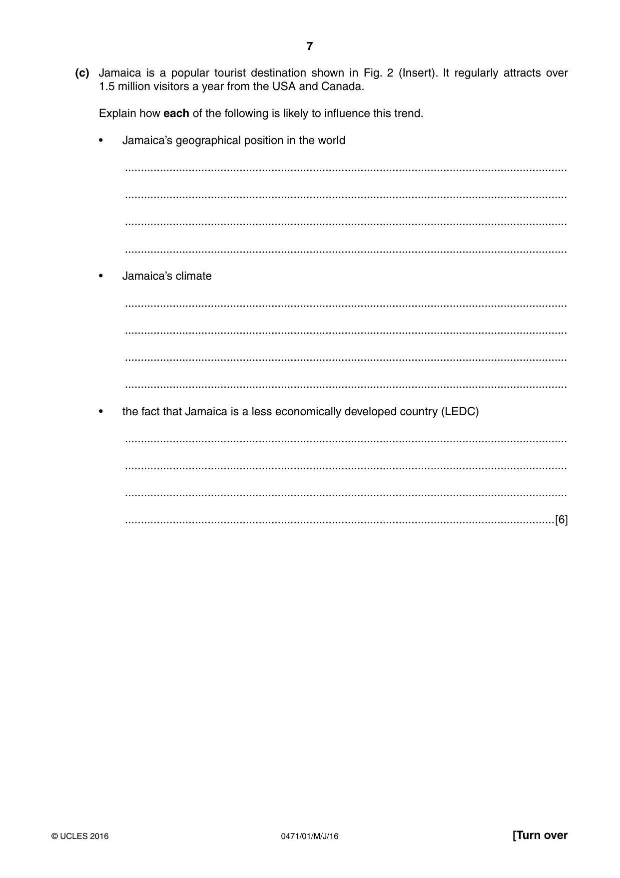 Cambridge IGCSE Travel and Tourism 0471 2016 May/June Paper 1 · Variant 0 question paper, page 7 of 16