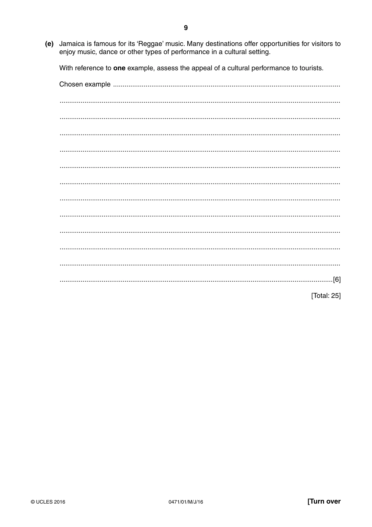 Cambridge IGCSE Travel and Tourism 0471 2016 May/June Paper 1 · Variant 0 question paper, page 9 of 16