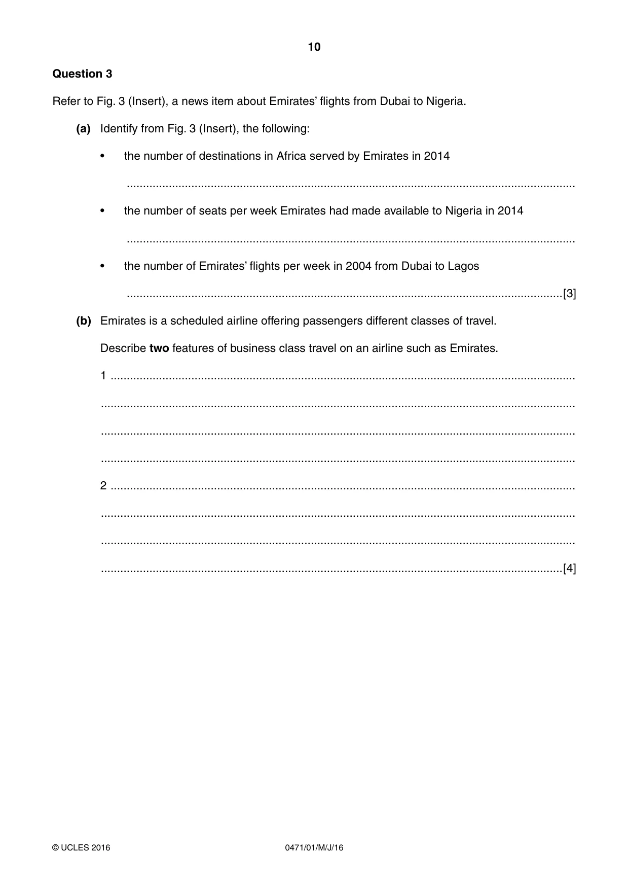 Cambridge IGCSE Travel and Tourism 0471 2016 May/June Paper 1 · Variant 0 question paper, page 10 of 16