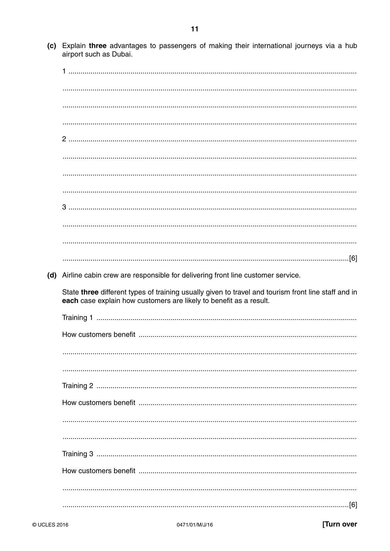 Cambridge IGCSE Travel and Tourism 0471 2016 May/June Paper 1 · Variant 0 question paper, page 11 of 16