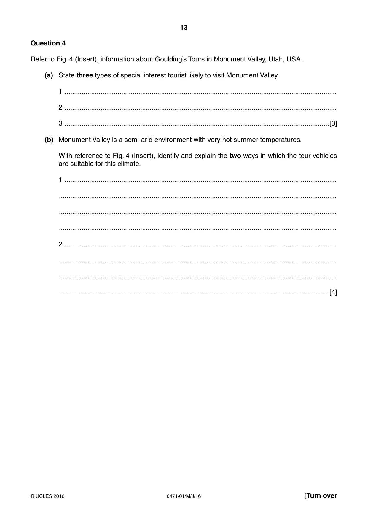 Cambridge IGCSE Travel and Tourism 0471 2016 May/June Paper 1 · Variant 0 question paper, page 13 of 16
