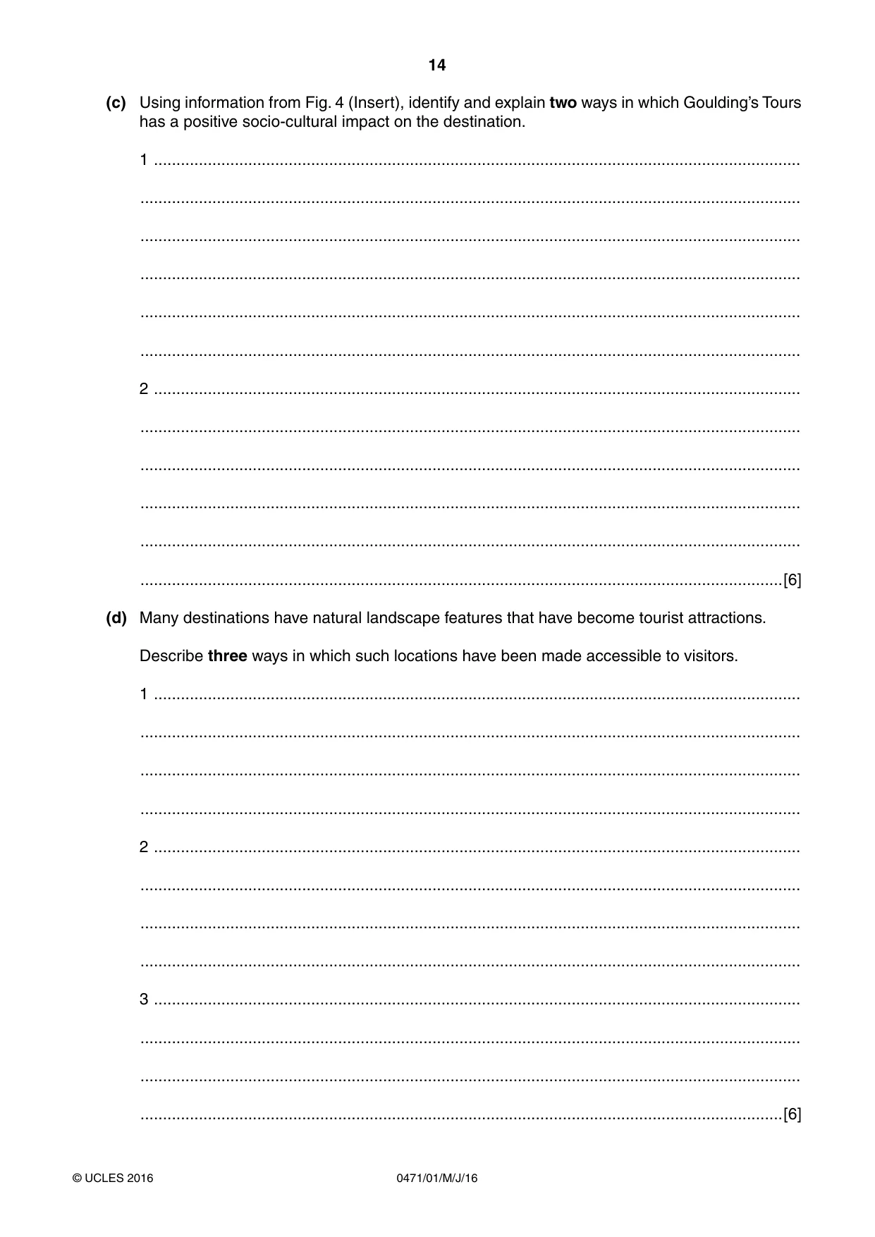 Cambridge IGCSE Travel and Tourism 0471 2016 May/June Paper 1 · Variant 0 question paper, page 14 of 16