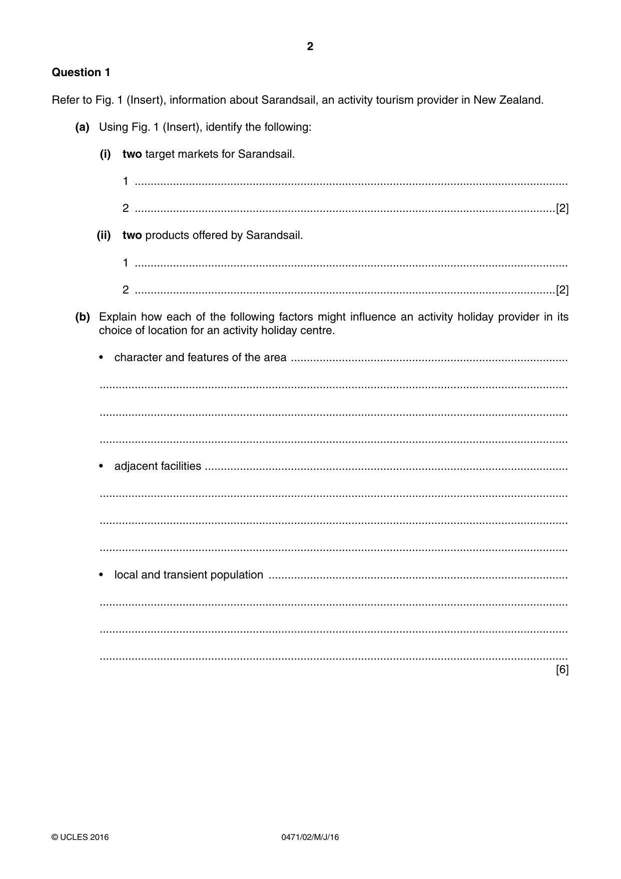 Cambridge IGCSE Travel and Tourism 0471 2016 May/June Paper 2 · Variant 0 question paper, page 2 of 16