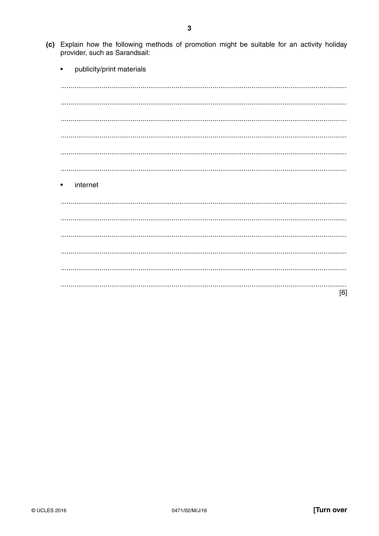 Cambridge IGCSE Travel and Tourism 0471 2016 May/June Paper 2 · Variant 0 question paper, page 3 of 16