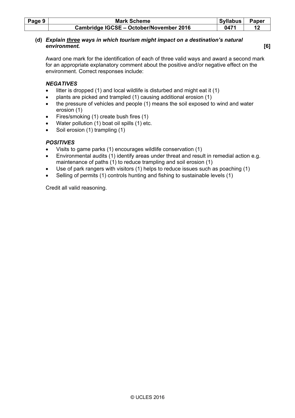 Mark scheme, page 9 of 10