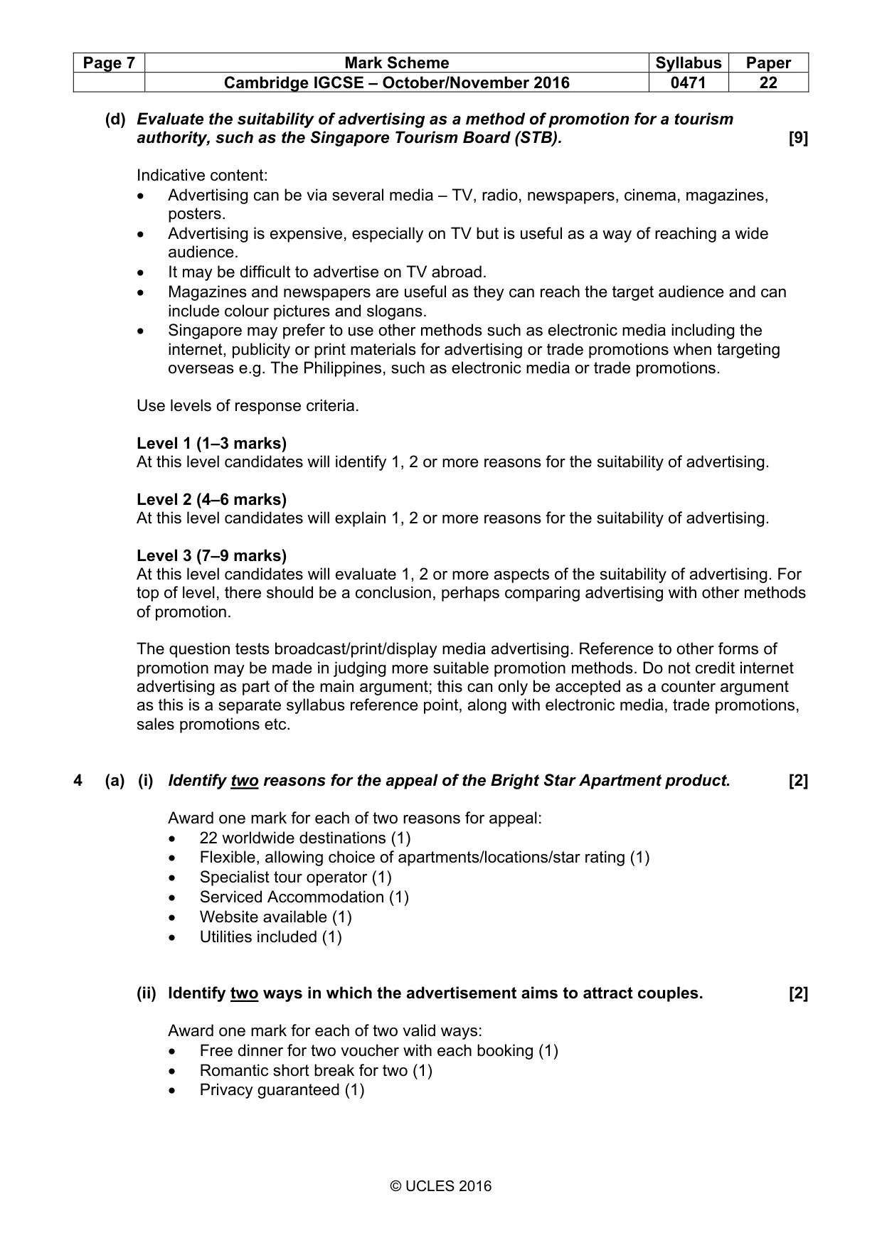 Mark scheme, page 7 of 9