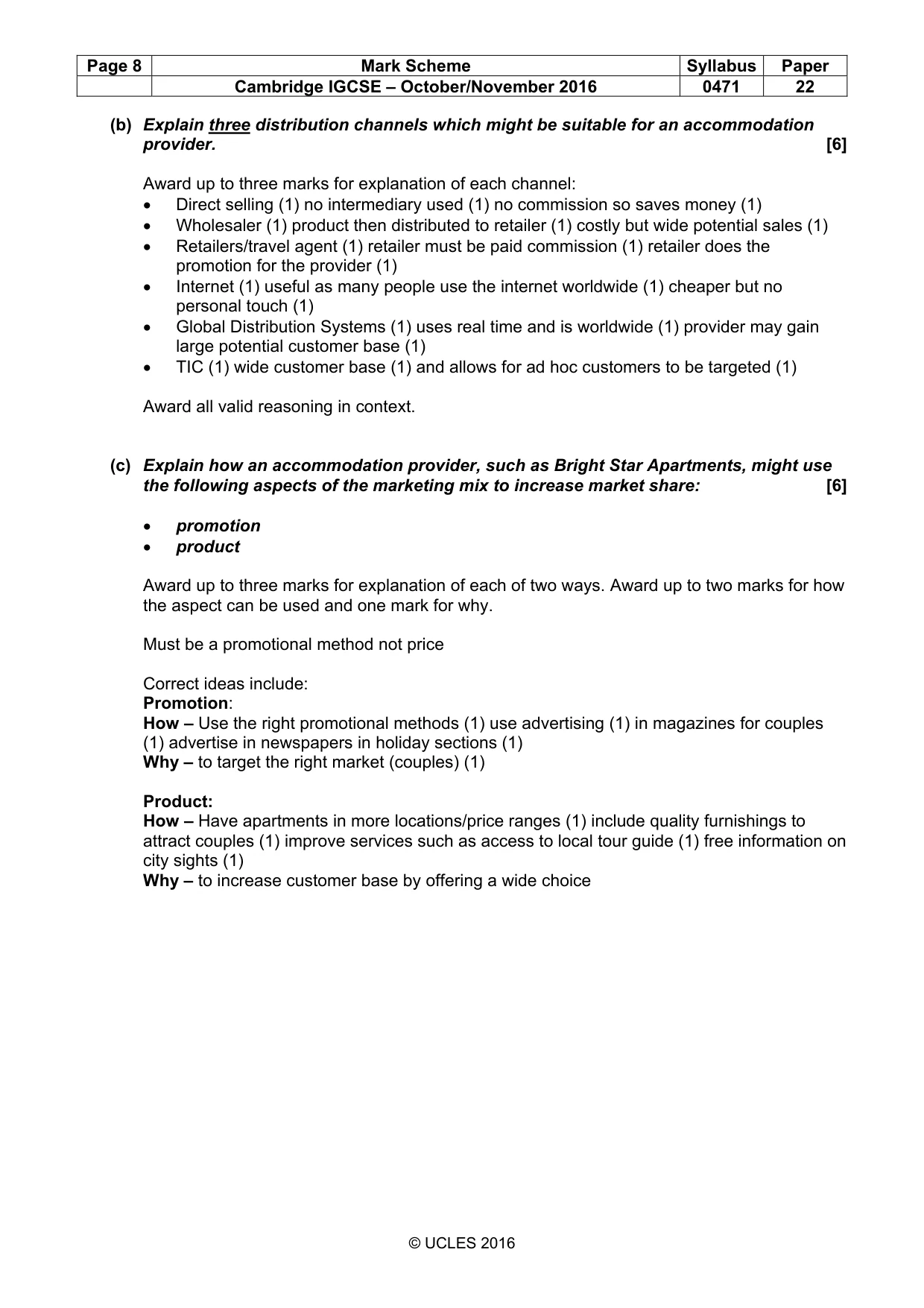Mark scheme, page 8 of 9