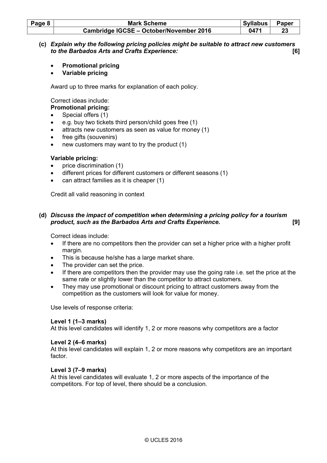 Mark scheme, page 8 of 8