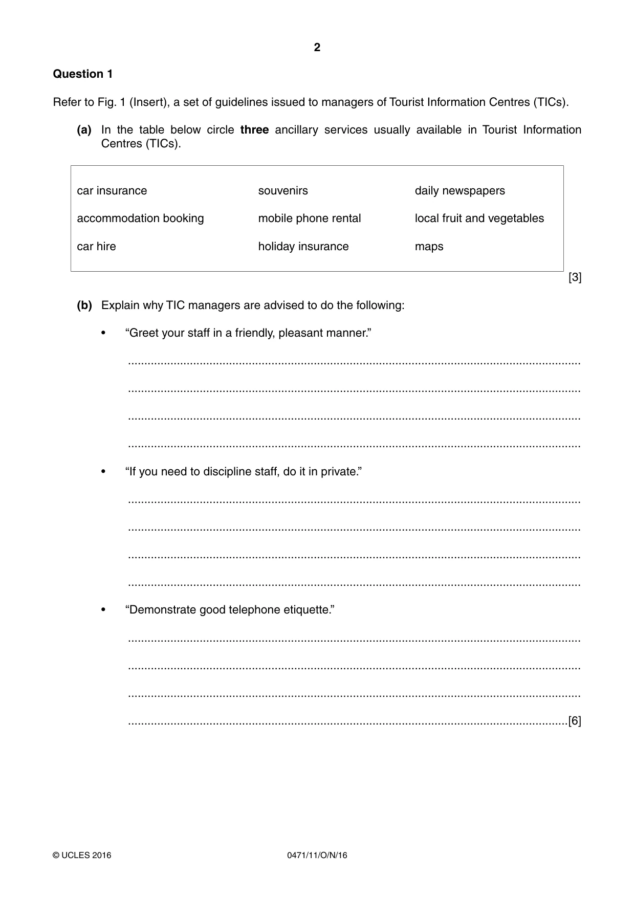 Cambridge IGCSE Travel and Tourism 0471 2016 Oct/Nov Paper 1 · Variant 1 question paper, page 2 of 16