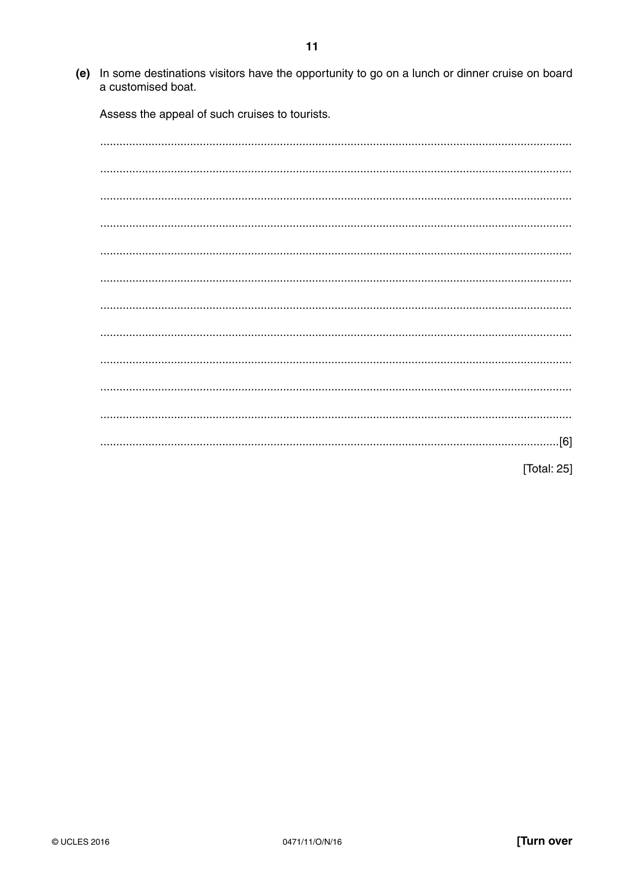 Cambridge IGCSE Travel and Tourism 0471 2016 Oct/Nov Paper 1 · Variant 1 question paper, page 11 of 16