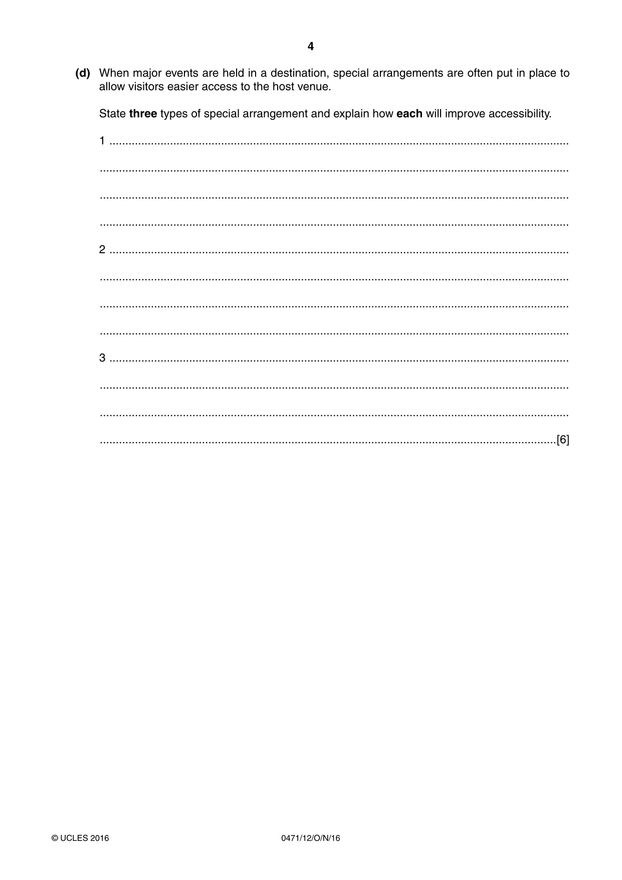 Cambridge IGCSE Travel and Tourism 0471 2016 Oct/Nov Paper 1 · Variant 2 question paper, page 4 of 16