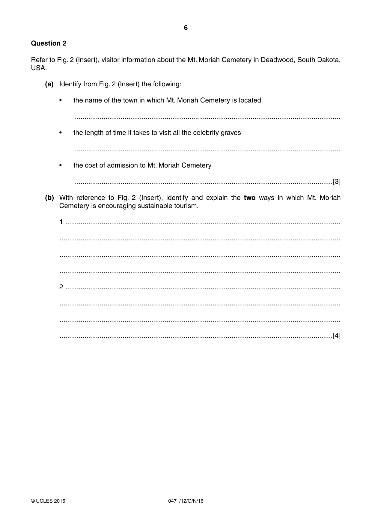 Cambridge IGCSE Travel and Tourism 0471 2016 Oct/Nov Paper 1 · Variant 2 question paper, page 6 of 16