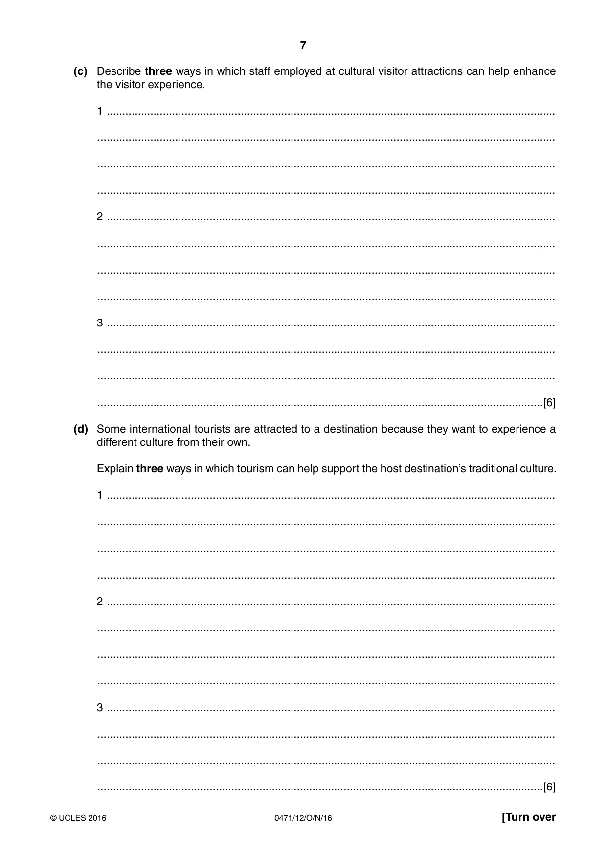 Cambridge IGCSE Travel and Tourism 0471 2016 Oct/Nov Paper 1 · Variant 2 question paper, page 7 of 16