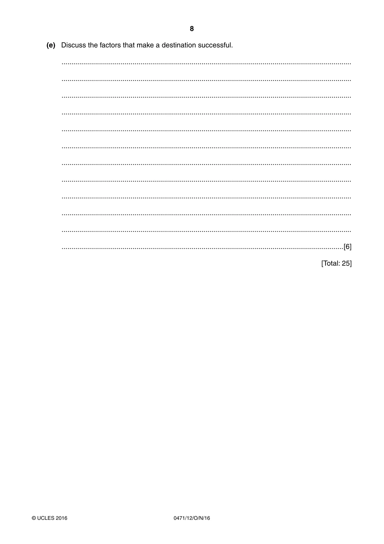 Cambridge IGCSE Travel and Tourism 0471 2016 Oct/Nov Paper 1 · Variant 2 question paper, page 8 of 16