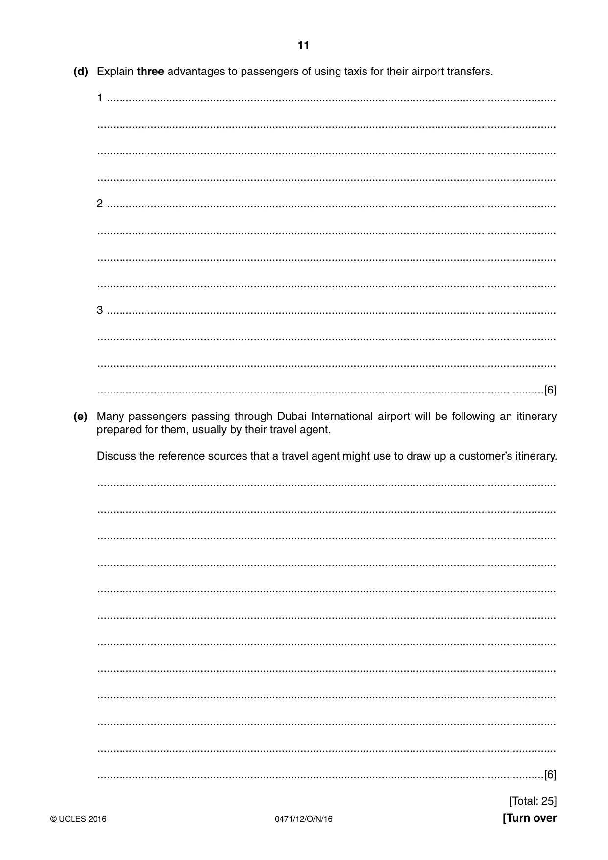Cambridge IGCSE Travel and Tourism 0471 2016 Oct/Nov Paper 1 · Variant 2 question paper, page 11 of 16