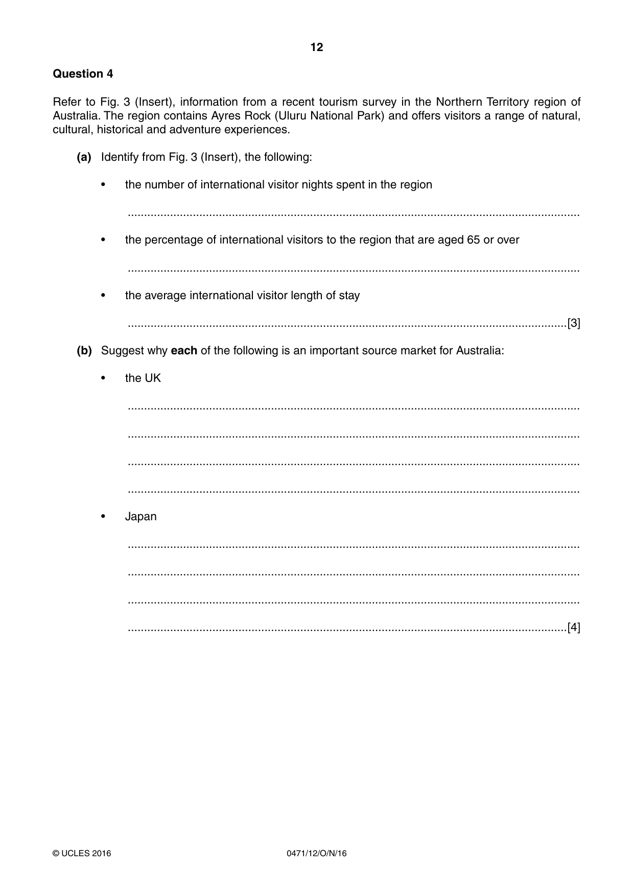 Cambridge IGCSE Travel and Tourism 0471 2016 Oct/Nov Paper 1 · Variant 2 question paper, page 12 of 16
