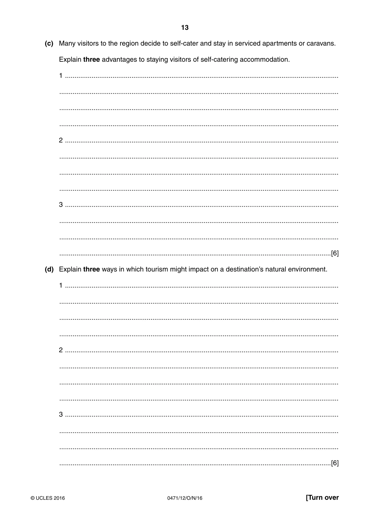 Cambridge IGCSE Travel and Tourism 0471 2016 Oct/Nov Paper 1 · Variant 2 question paper, page 13 of 16