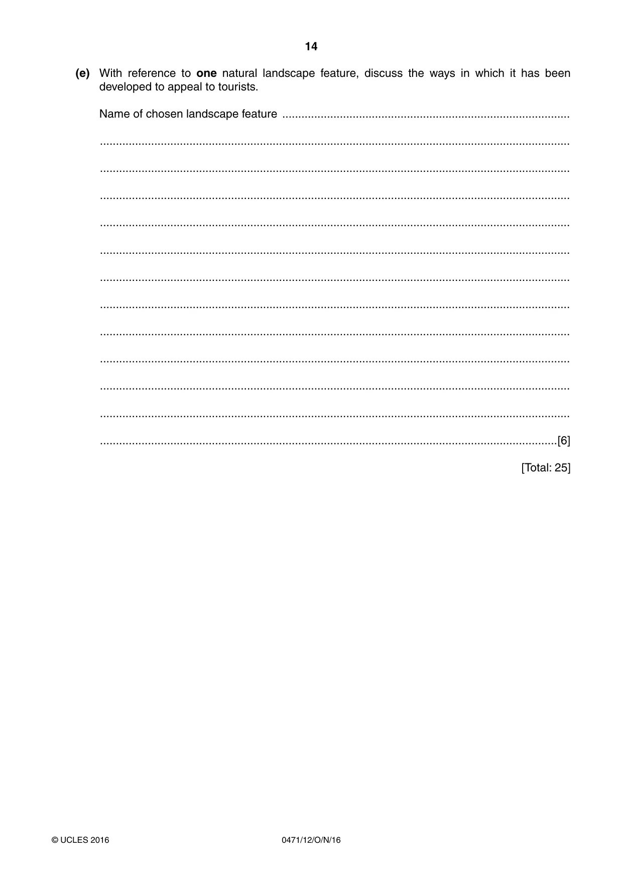Cambridge IGCSE Travel and Tourism 0471 2016 Oct/Nov Paper 1 · Variant 2 question paper, page 14 of 16