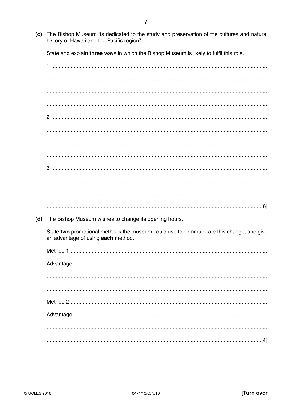 Cambridge IGCSE Travel and Tourism 0471 2016 Oct/Nov Paper 1 · Variant 3 question paper, page 7 of 16