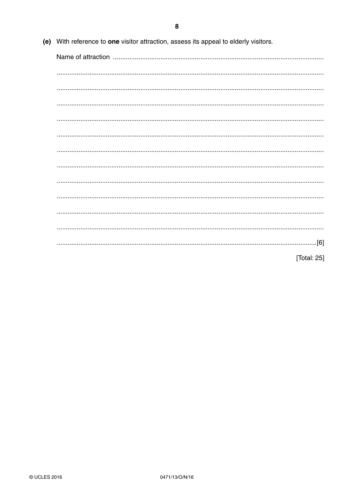 Cambridge IGCSE Travel and Tourism 0471 2016 Oct/Nov Paper 1 · Variant 3 question paper, page 8 of 16
