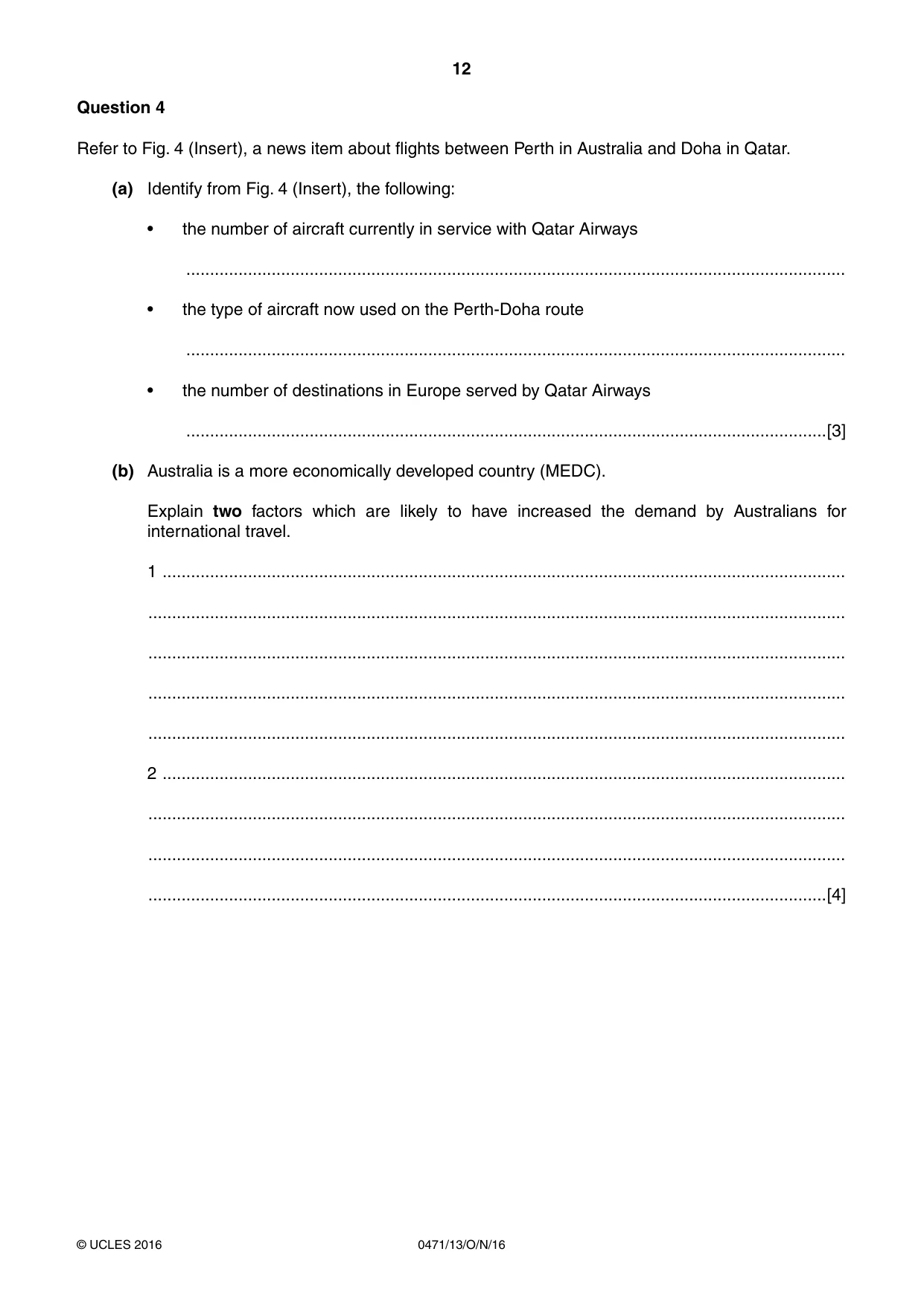 Cambridge IGCSE Travel and Tourism 0471 2016 Oct/Nov Paper 1 · Variant 3 question paper, page 12 of 16