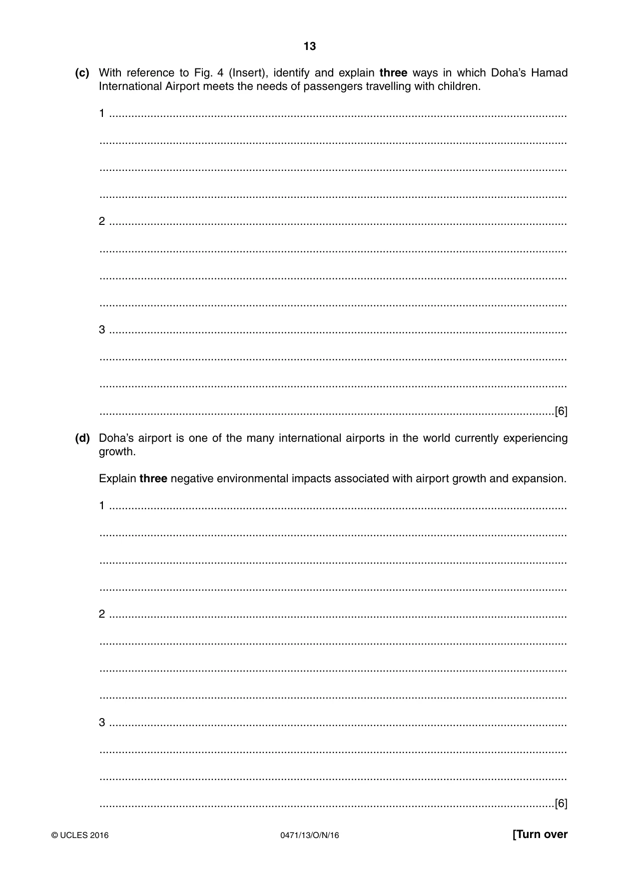 Cambridge IGCSE Travel and Tourism 0471 2016 Oct/Nov Paper 1 · Variant 3 question paper, page 13 of 16