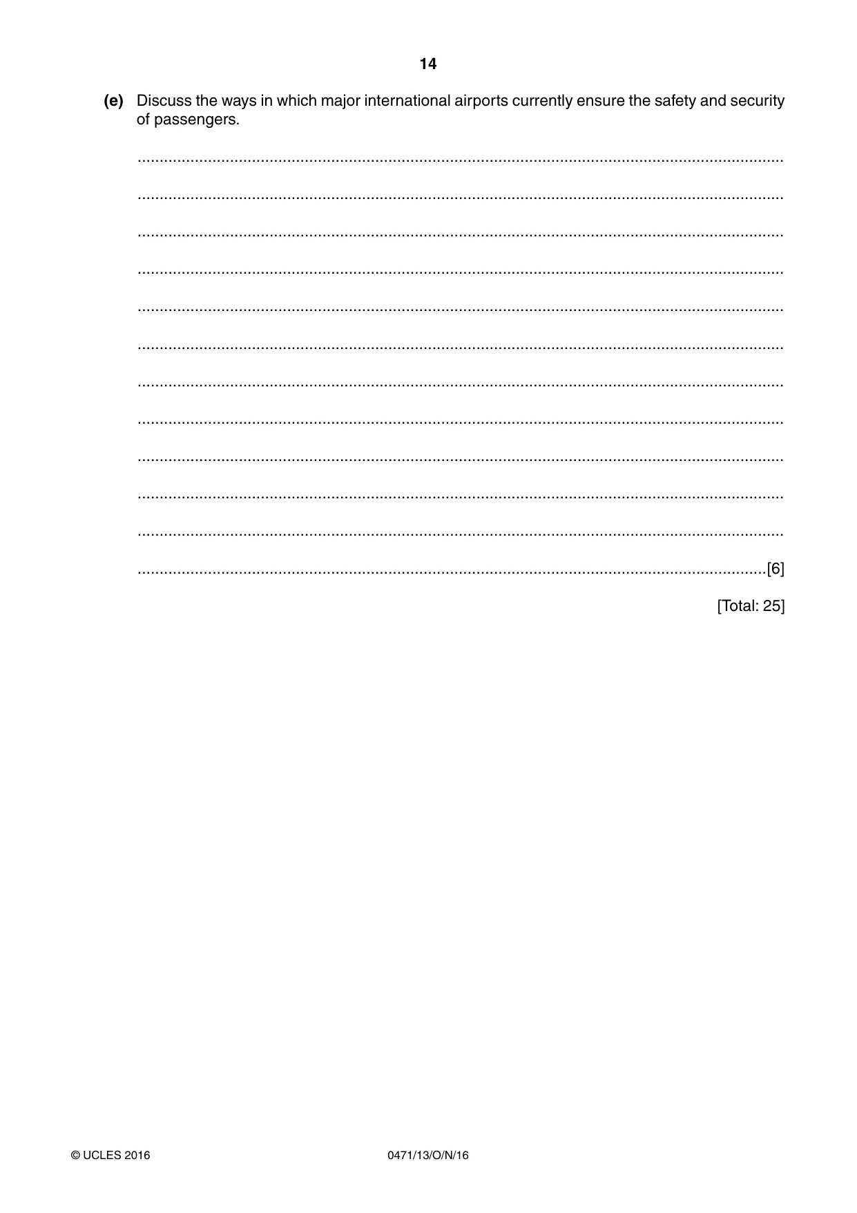 Cambridge IGCSE Travel and Tourism 0471 2016 Oct/Nov Paper 1 · Variant 3 question paper, page 14 of 16