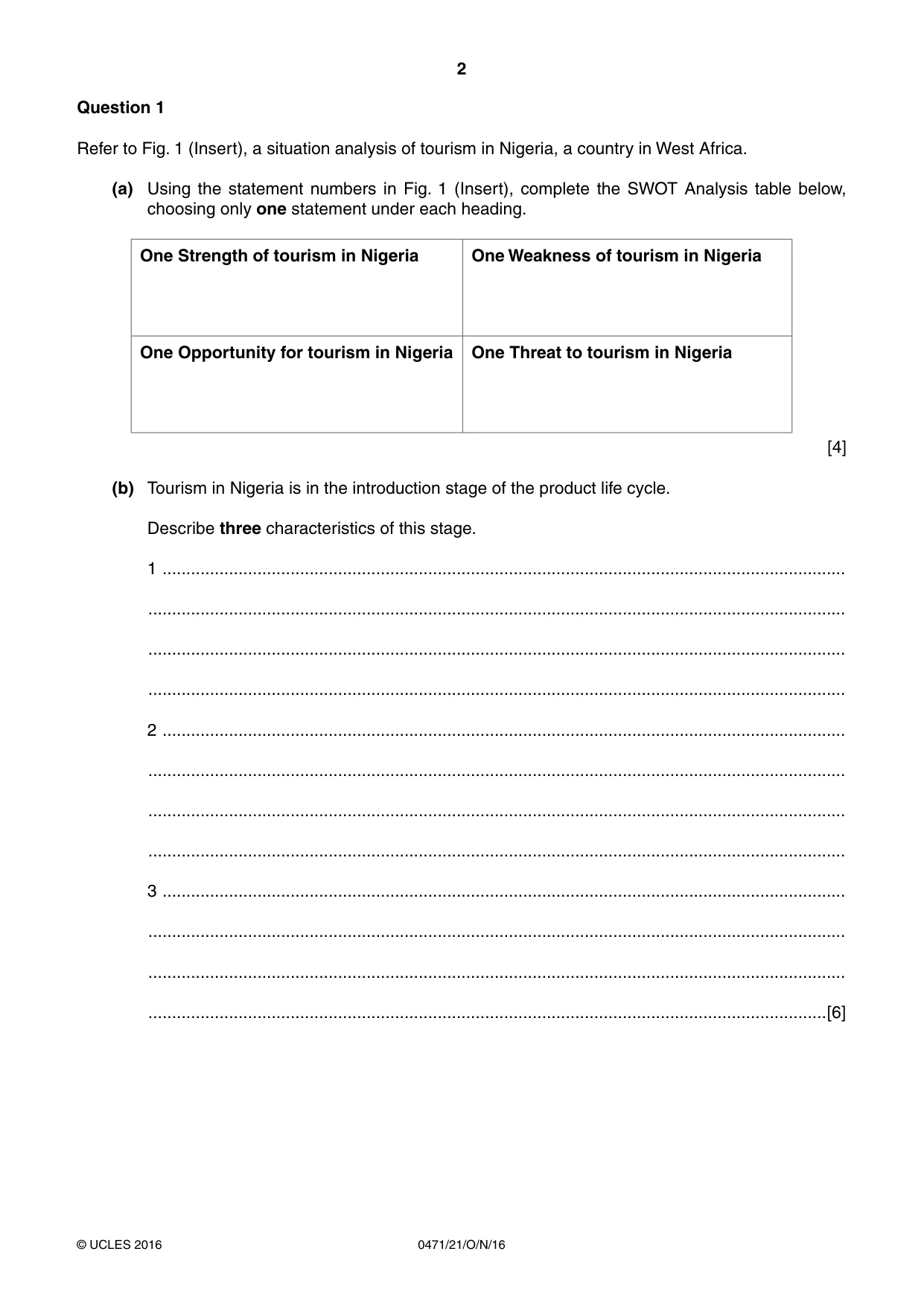 Cambridge IGCSE Travel and Tourism 0471 2016 Oct/Nov Paper 2 · Variant 1 question paper, page 2 of 16