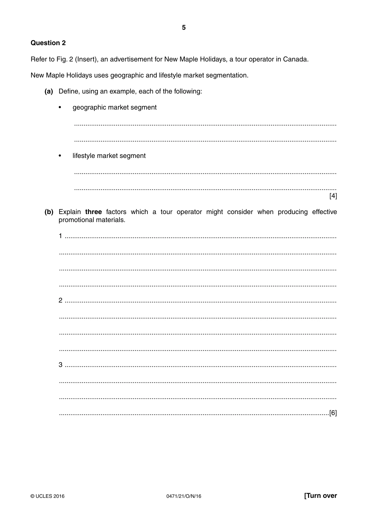 Cambridge IGCSE Travel and Tourism 0471 2016 Oct/Nov Paper 2 · Variant 1 question paper, page 5 of 16