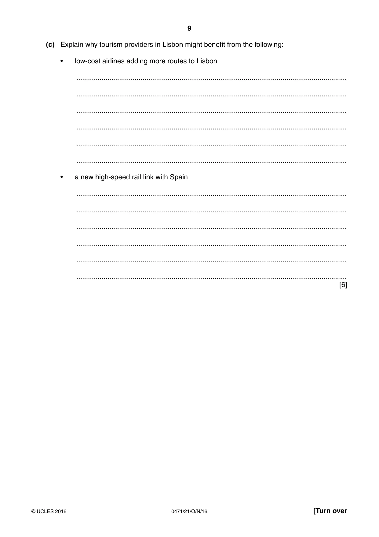 Cambridge IGCSE Travel and Tourism 0471 2016 Oct/Nov Paper 2 · Variant 1 question paper, page 9 of 16