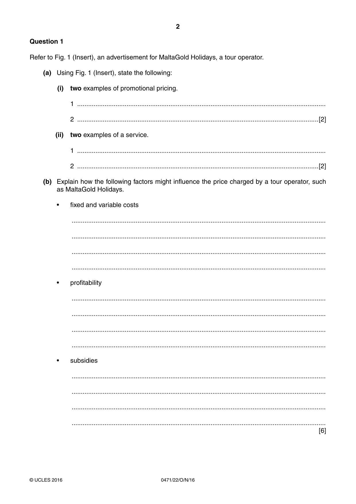 Cambridge IGCSE Travel and Tourism 0471 2016 Oct/Nov Paper 2 · Variant 2 question paper, page 2 of 16