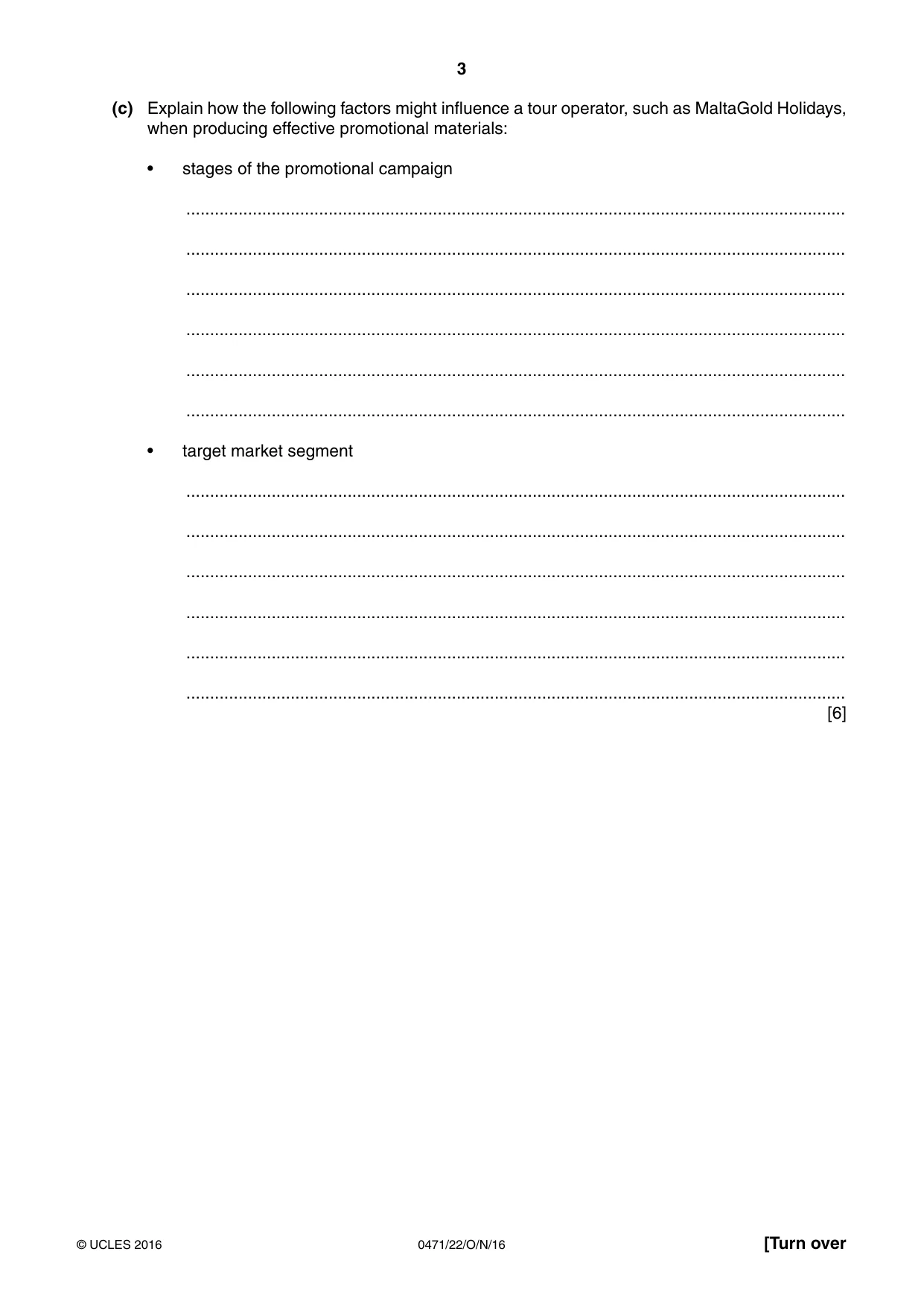 Cambridge IGCSE Travel and Tourism 0471 2016 Oct/Nov Paper 2 · Variant 2 question paper, page 3 of 16
