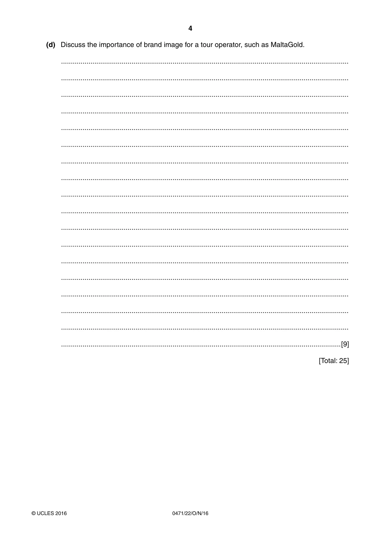Cambridge IGCSE Travel and Tourism 0471 2016 Oct/Nov Paper 2 · Variant 2 question paper, page 4 of 16
