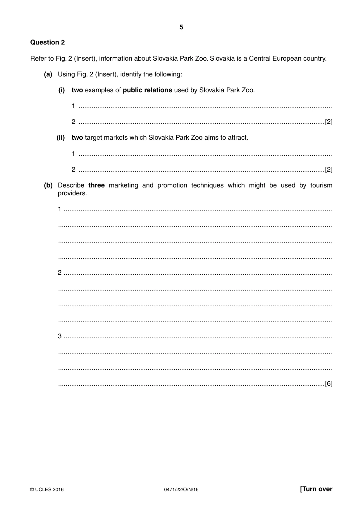 Cambridge IGCSE Travel and Tourism 0471 2016 Oct/Nov Paper 2 · Variant 2 question paper, page 5 of 16