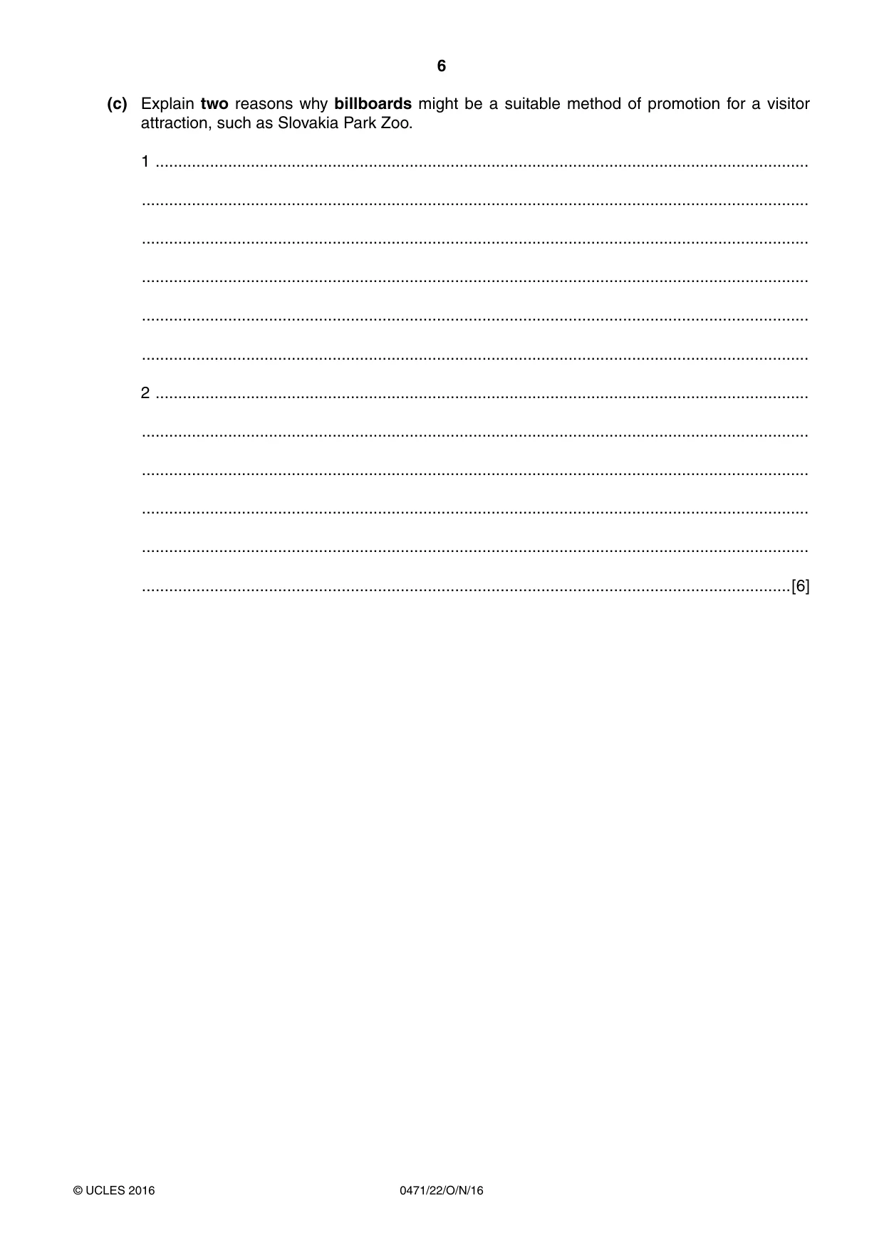 Cambridge IGCSE Travel and Tourism 0471 2016 Oct/Nov Paper 2 · Variant 2 question paper, page 6 of 16