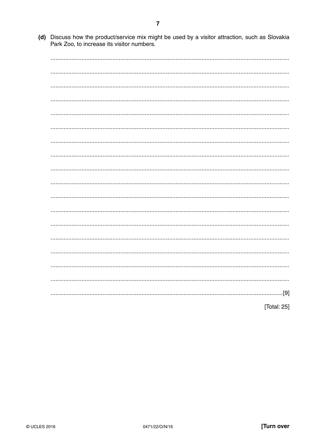 Cambridge IGCSE Travel and Tourism 0471 2016 Oct/Nov Paper 2 · Variant 2 question paper, page 7 of 16