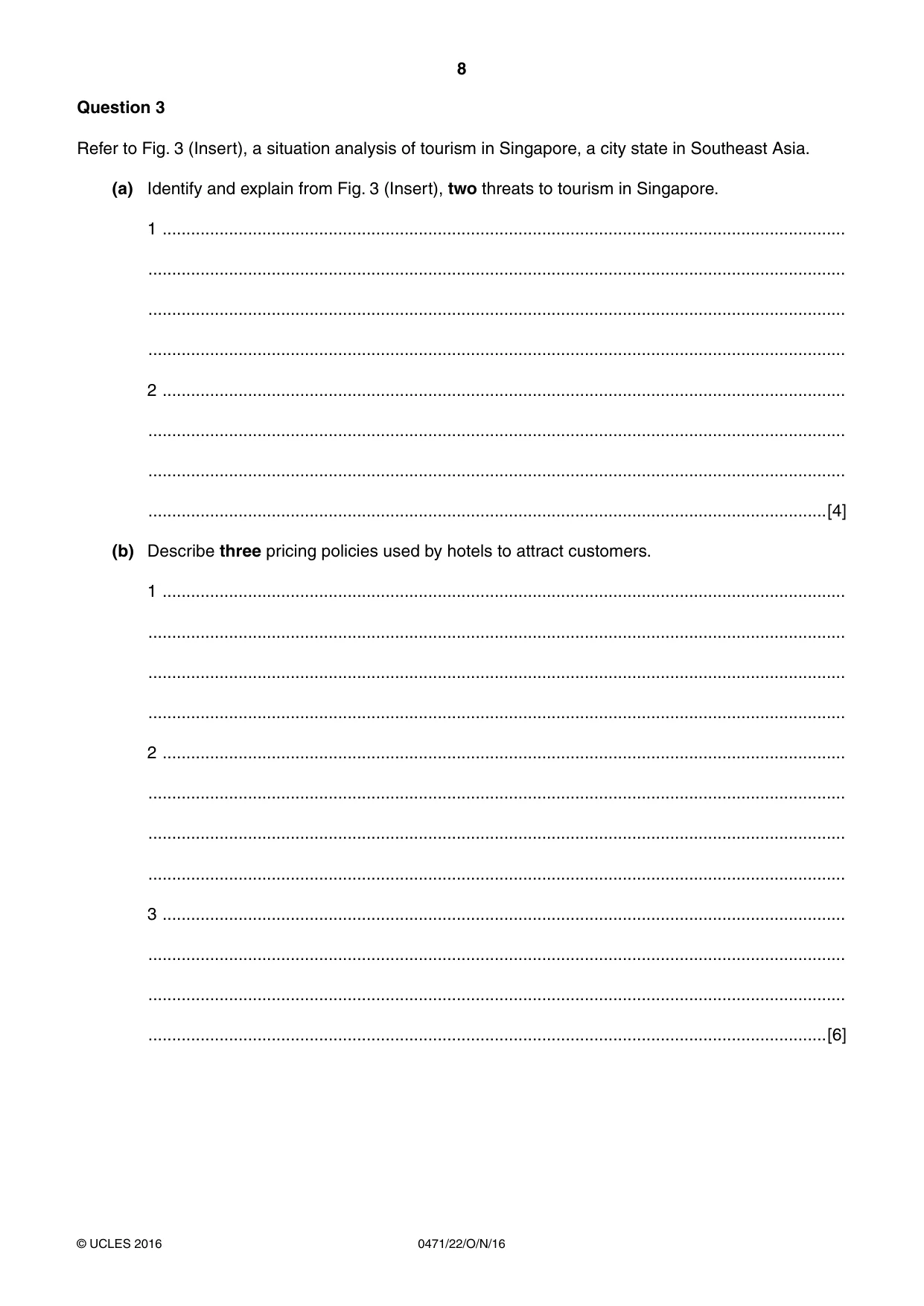 Cambridge IGCSE Travel and Tourism 0471 2016 Oct/Nov Paper 2 · Variant 2 question paper, page 8 of 16