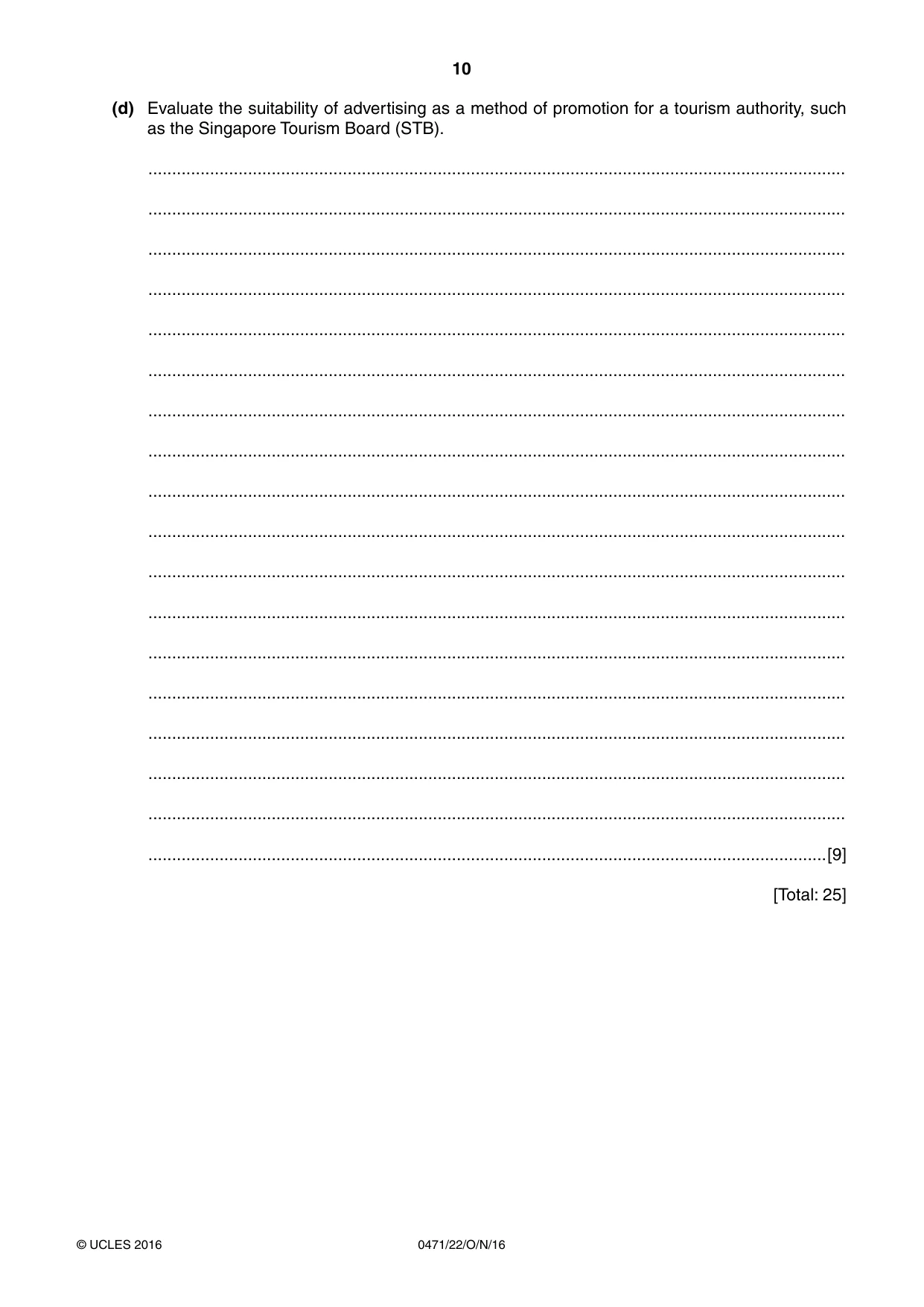 Cambridge IGCSE Travel and Tourism 0471 2016 Oct/Nov Paper 2 · Variant 2 question paper, page 10 of 16