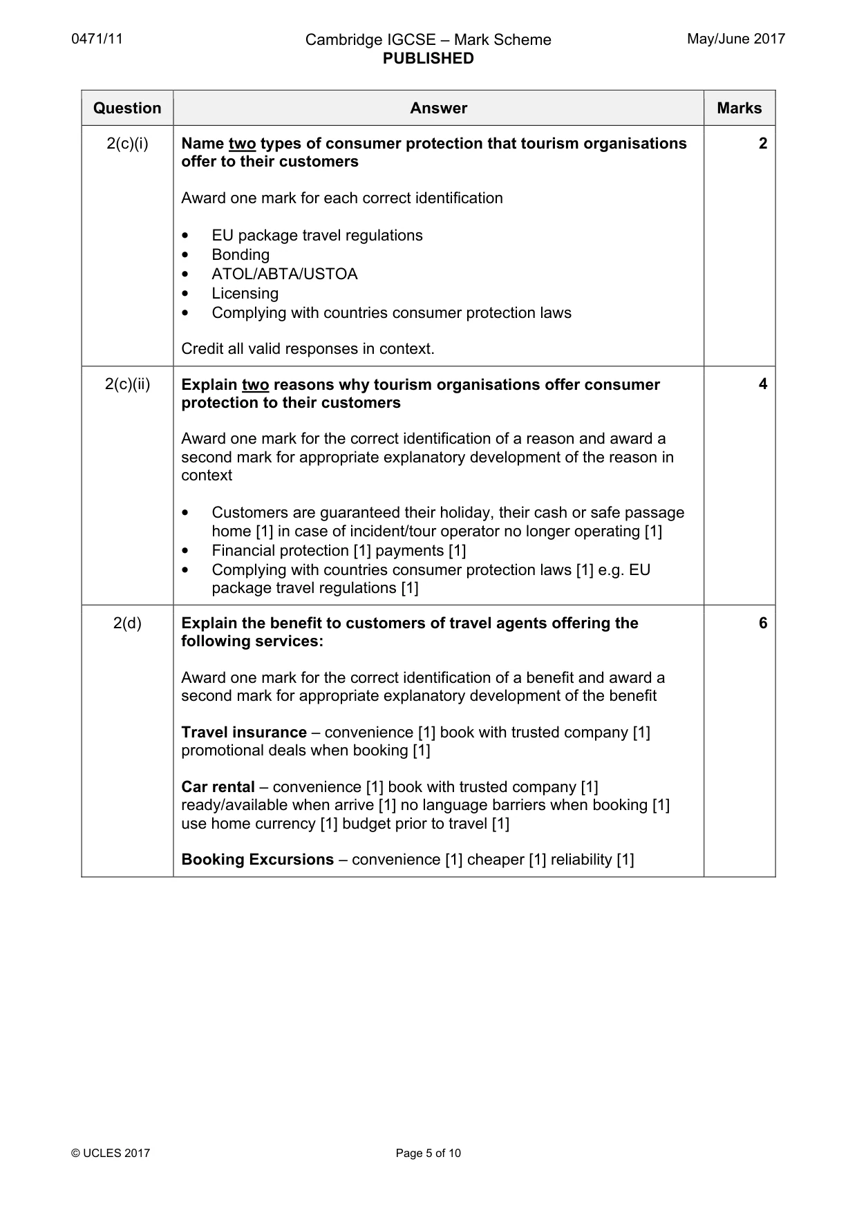 Mark scheme, page 5 of 10