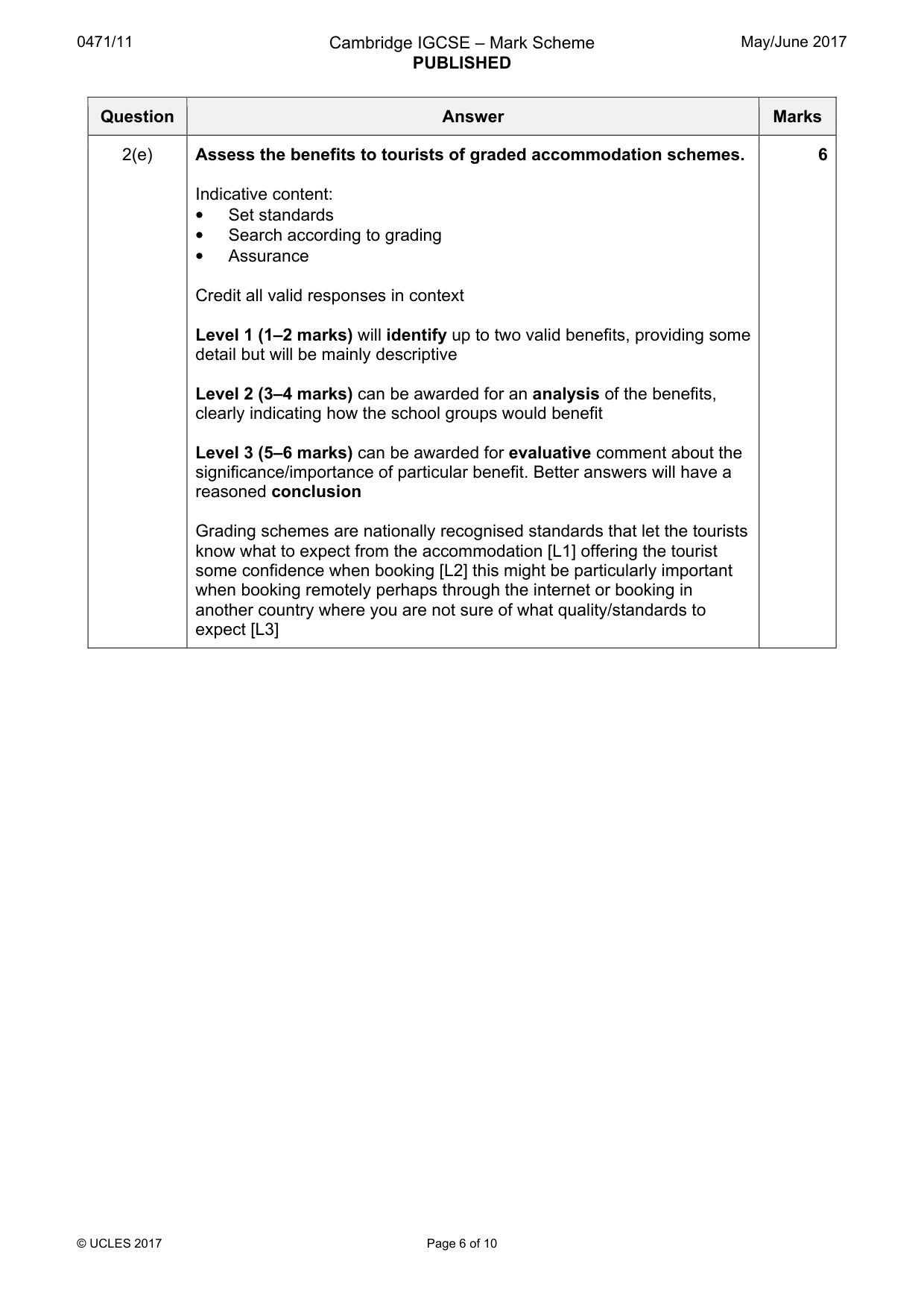 Mark scheme, page 6 of 10