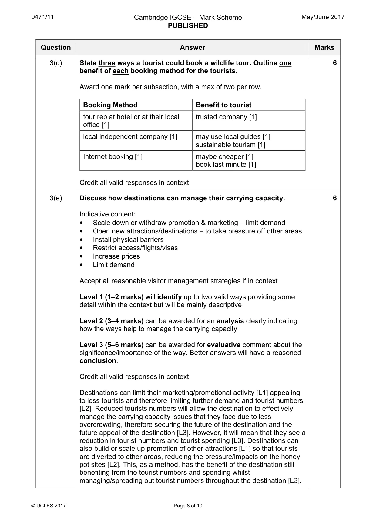Mark scheme, page 8 of 10