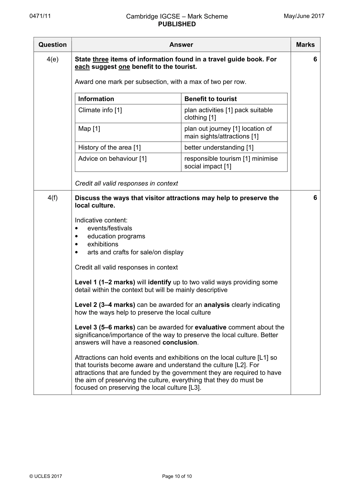 Mark scheme, page 10 of 10