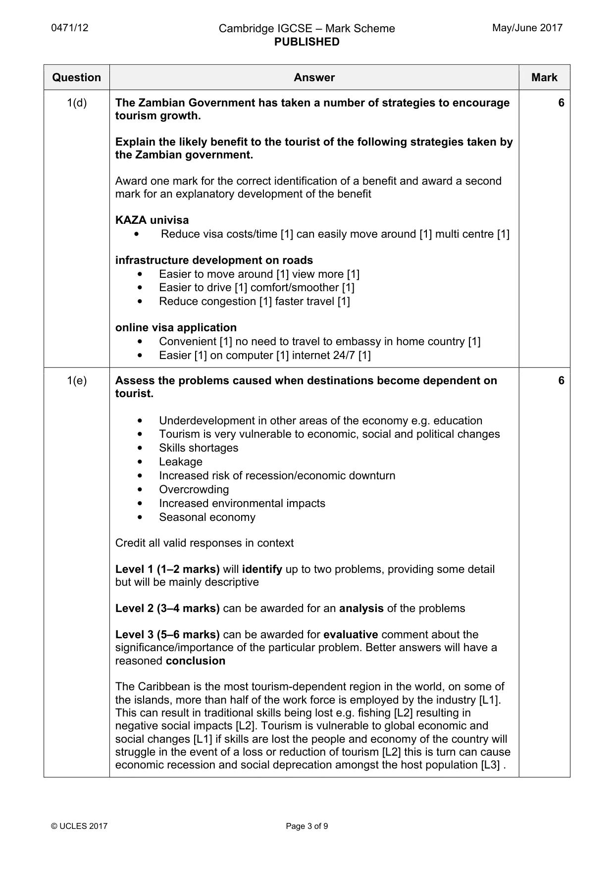 Mark scheme, page 3 of 9