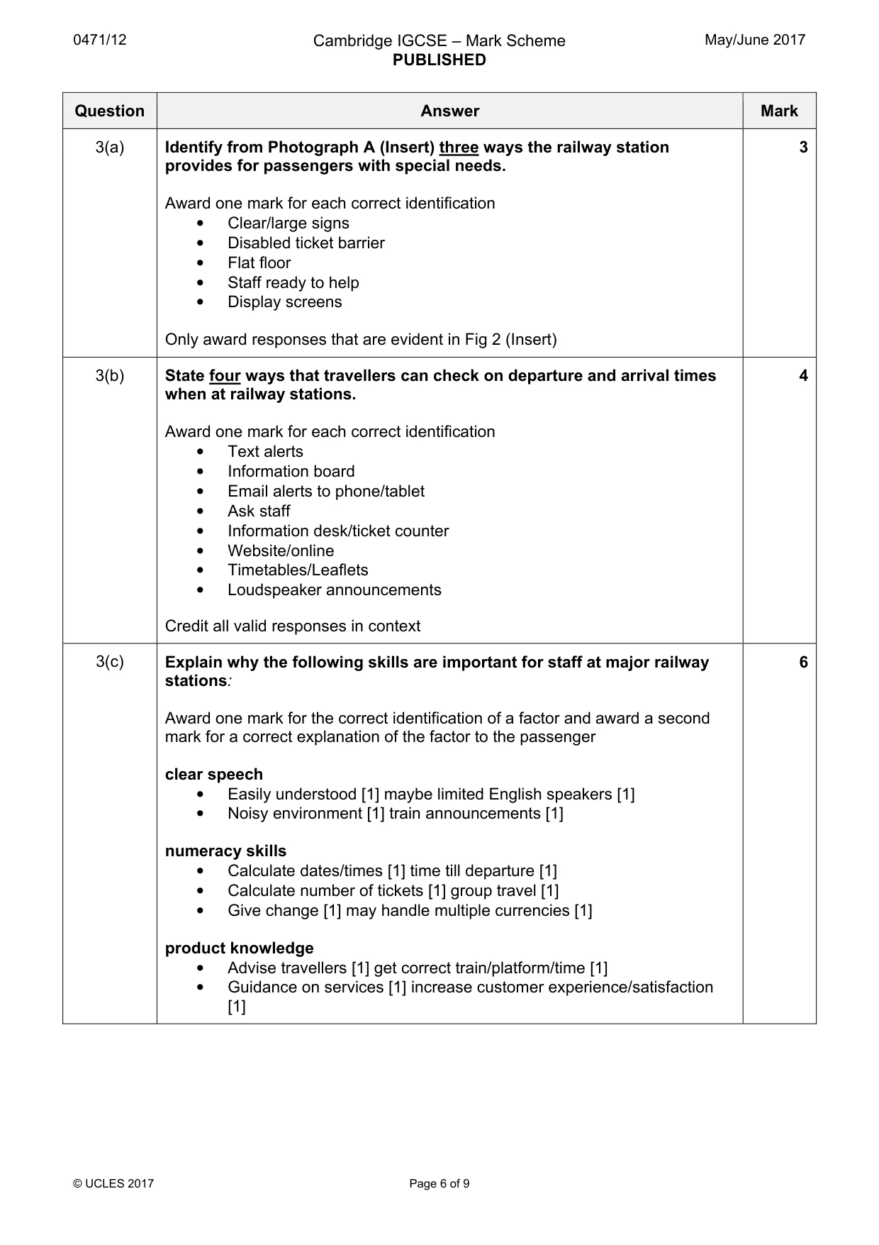 Mark scheme, page 6 of 9